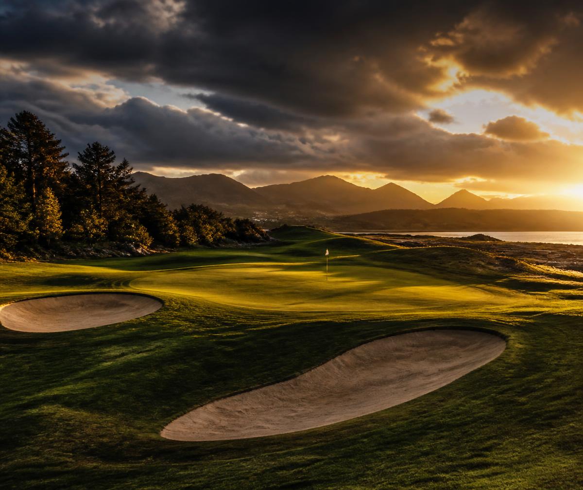 Golf course fairway at golden hour